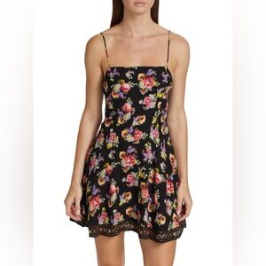 Alice & Olivia Glinda Mini Dress In Magnolia Floral‎ Smocked Crepe Minidress